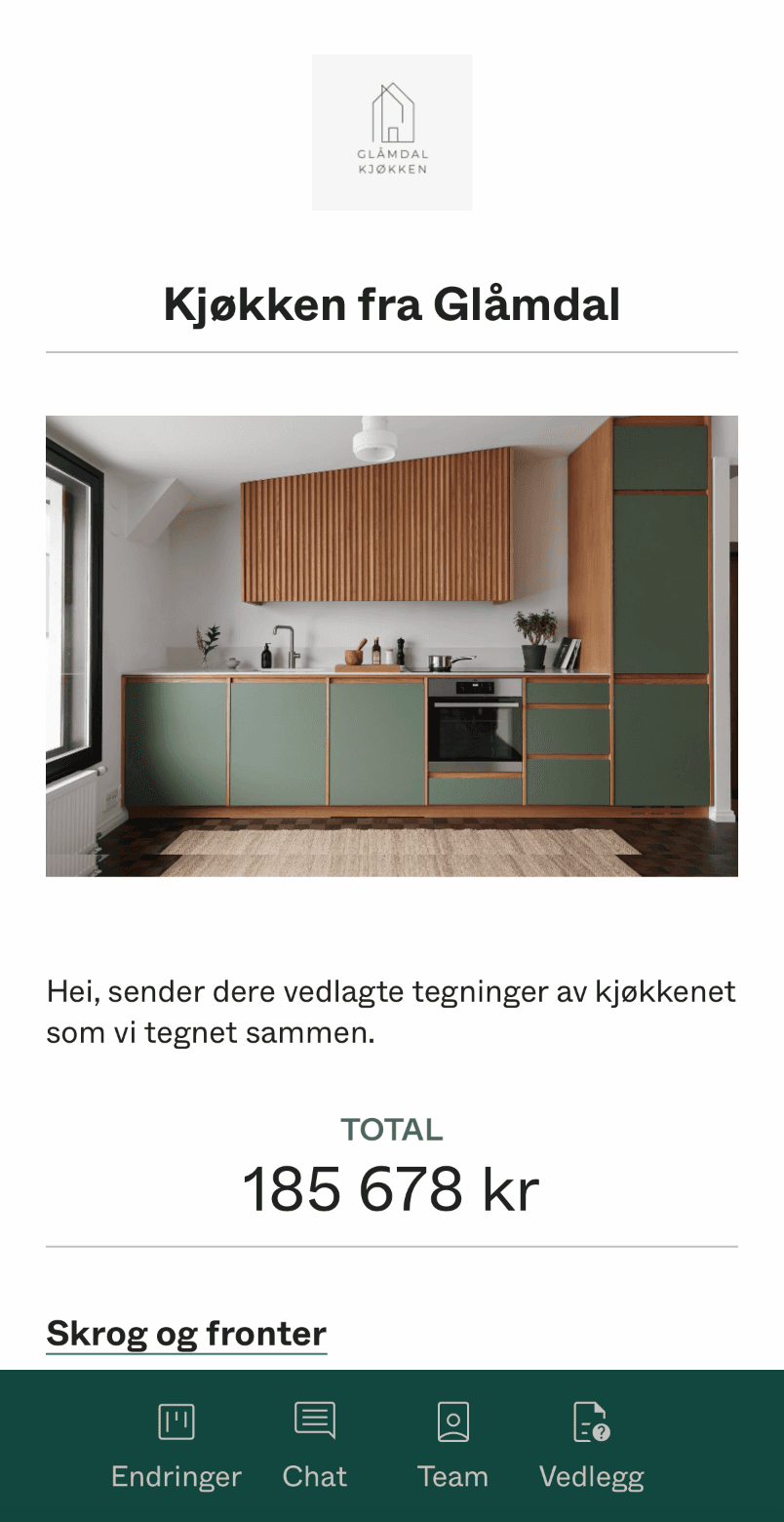 Mobilvisning av tilbud mottatt i Dealight