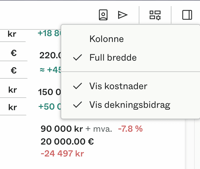 Bredere layout ved redigering