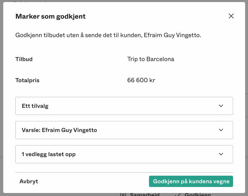 Godkjenn tilbud på vegne av kunden