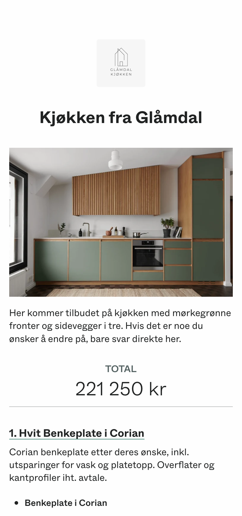 mottaget tilbud på kjøkken