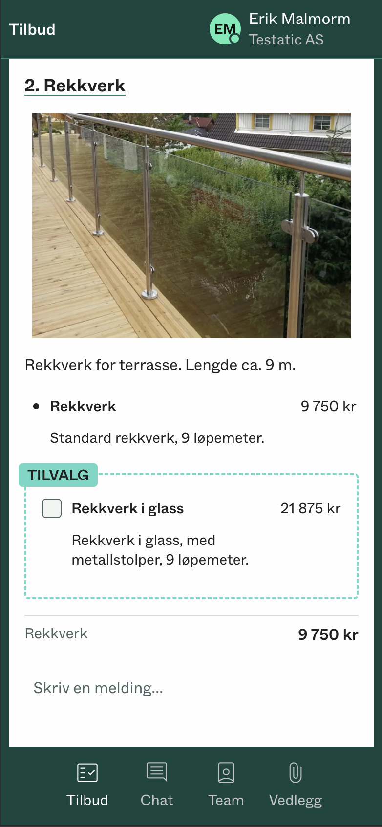 Det kunden ser når de mottar tilbudet